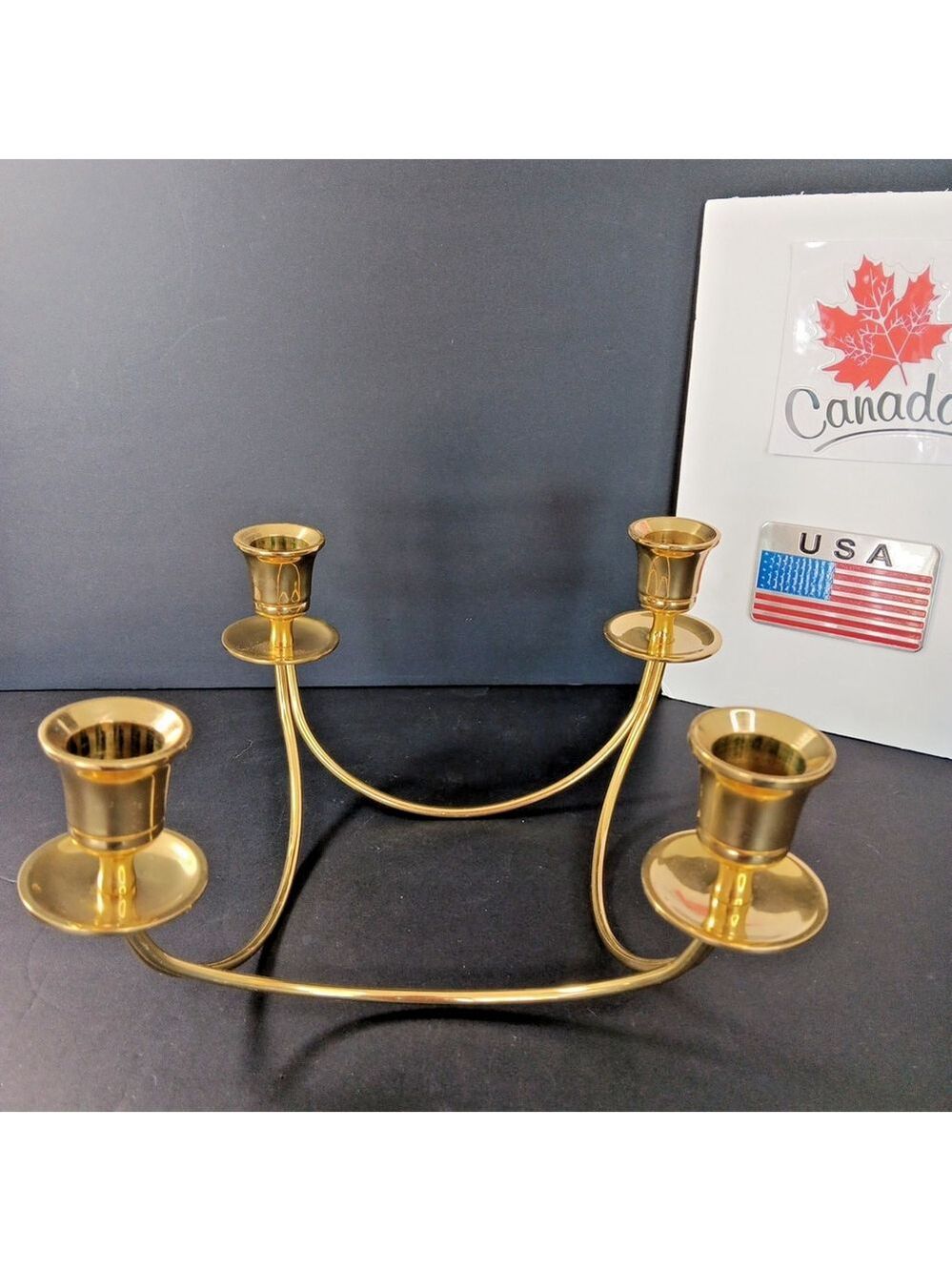 Brass Centerpiece Candelabra 4 Arm Taper Candle Peg Votive MCM Style Half Sphere